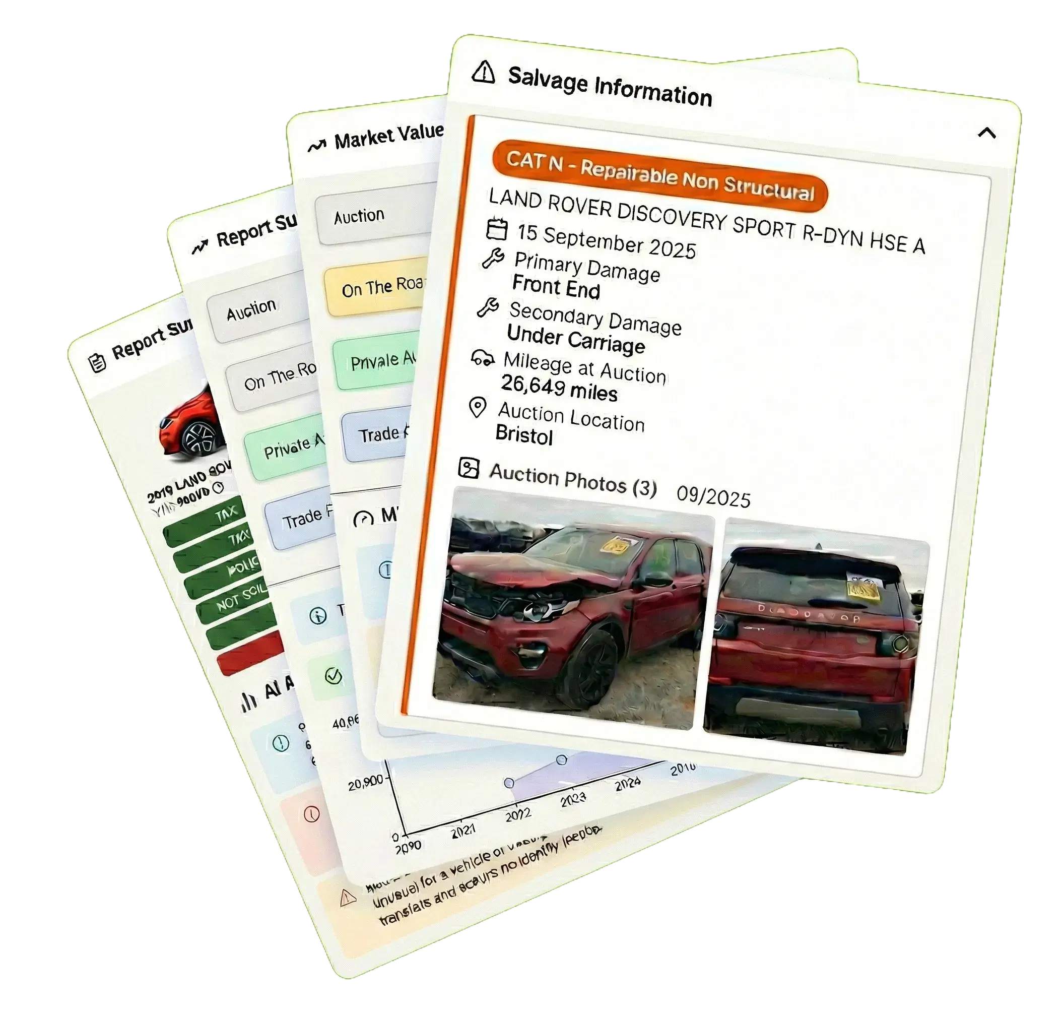 Carhealth vehicle check reports showing comprehensive vehicle history